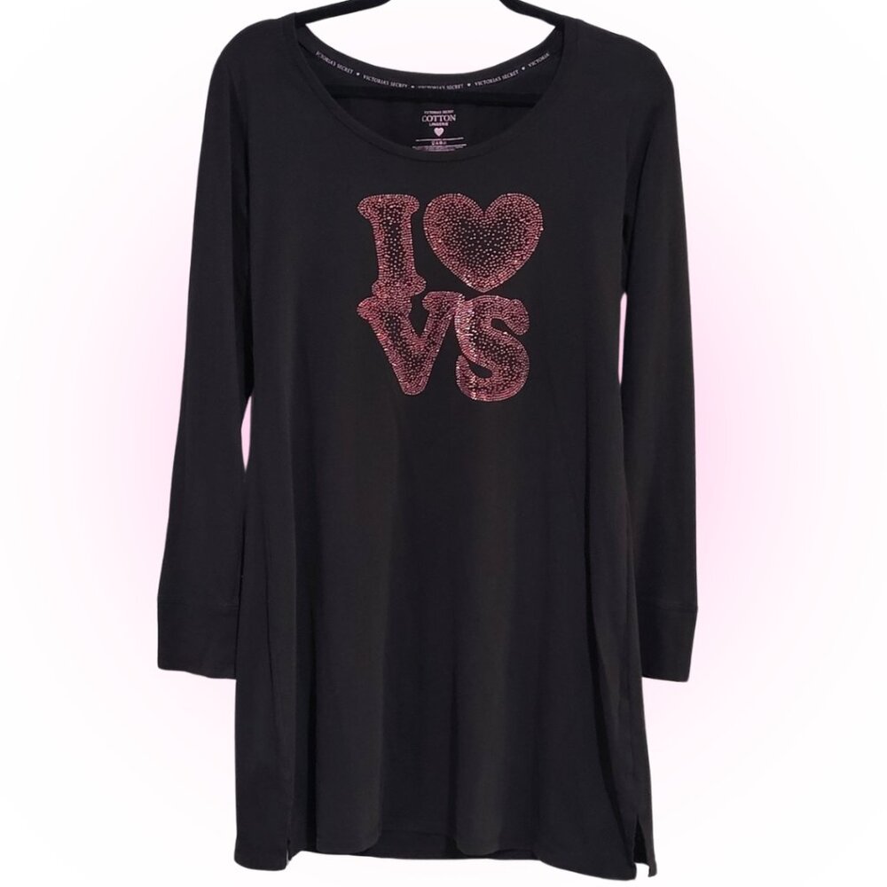 VICTORIA'S SECRET PINK HEART I LOVE VS BLING LINGERIE NIGHTGOWN EUC HTF M